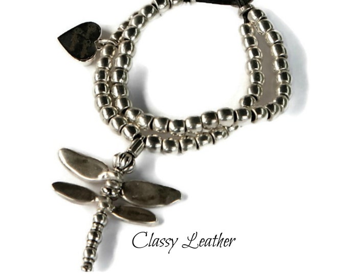 Boho bracelet,Dragonfly bracelet,bohemian bracelet,dragonfly jewelry,charm bracelet,leather bracelet,women bracelet,multi strand wrap