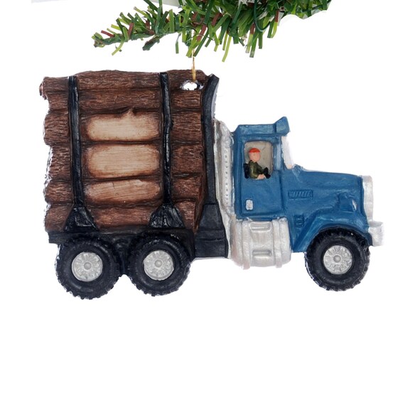 Blue Log Truck Christmas ornament personalized logging truck