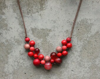 Wooden bead necklace, red, claret, bib necklace, contemporary, red bib necklace.