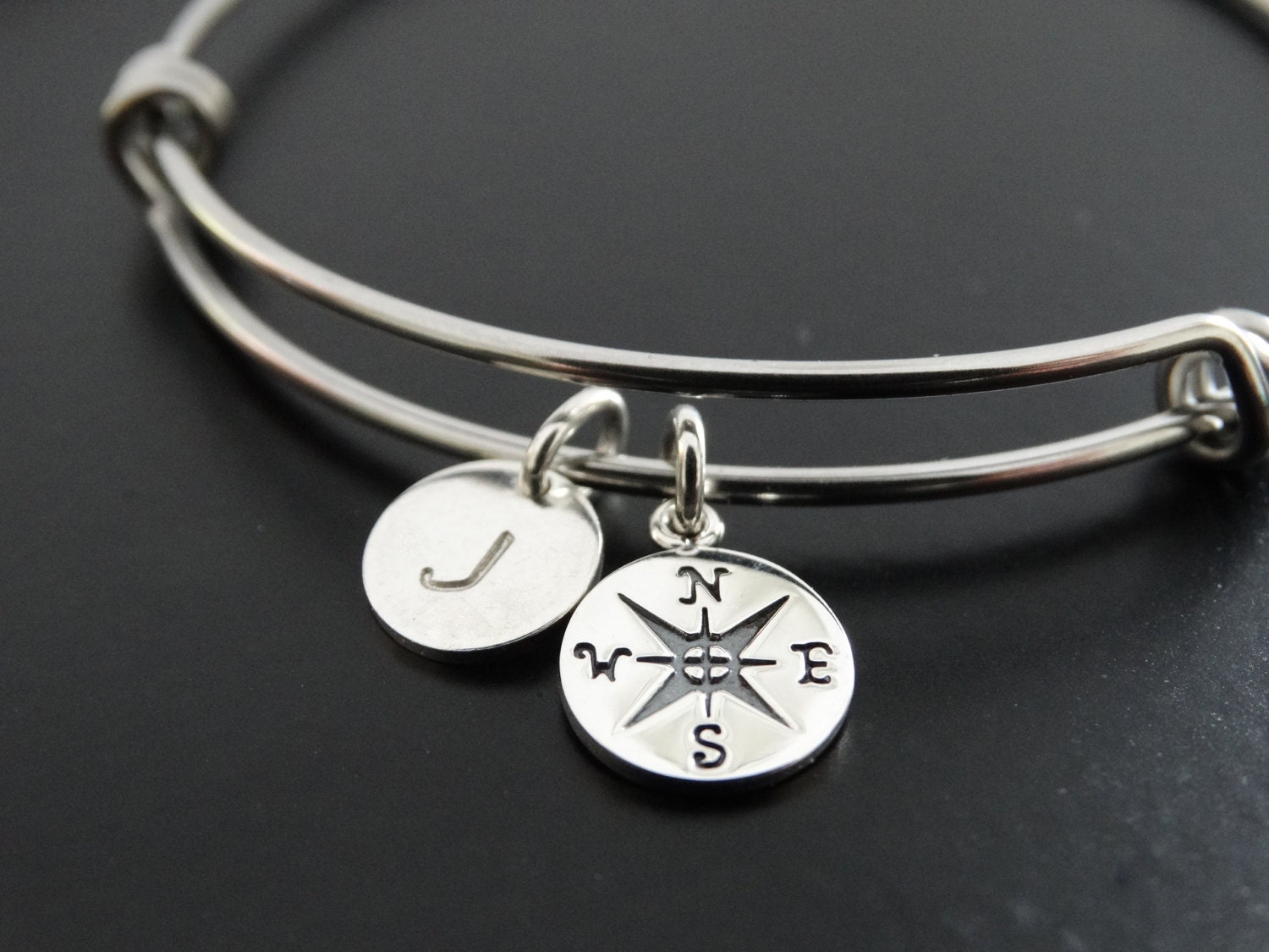 Silver Compass Bracelet Compass charm Bangle Bracelet with