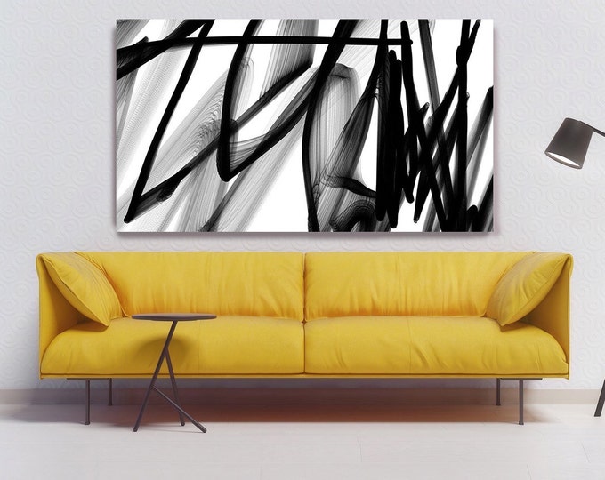 Industrial Abstract in Black and White 2015-17. Unique Abstract Wall Decor, Large Contemporary Canvas Art Print up to 72" by Irena Orlov