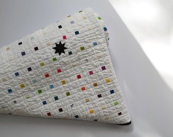 Rainbow Quilt, Modern quilt, White Quilt, Multicolored Lap Quilt, Patchwork Quilt