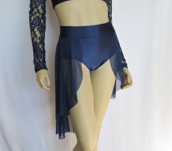 High low sheer dance skirt High waist brief by BlackSapphireDesign