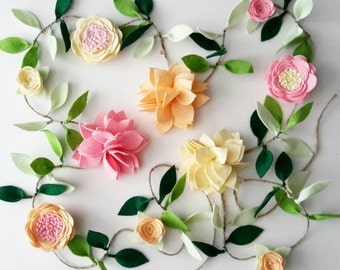 Felt Flower Garland - CUSTOMIZABLE- Felt flower vine, wedding decor, wall hanging, nursery decor, room decoration, baby shower decor