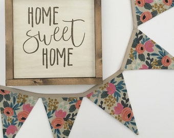 Rifle Paper Co. Fabric Banner. Floral Fabric Banner. Foral Bunting. Rifle Paper Co. Bunting. Rosa in Natural Canvas Linen Floral Banner.