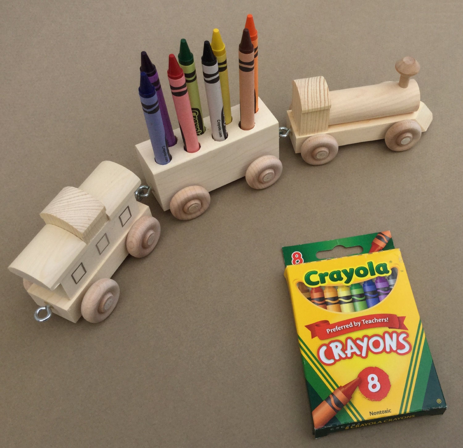 Crayon Train Eight Count. Wooden Toy Train. Crayon Holder.