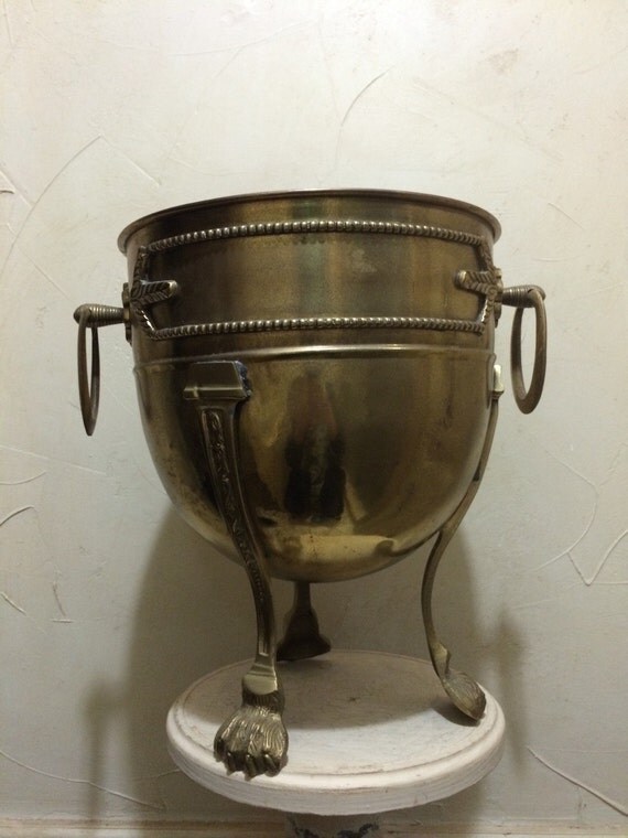 Vintage Brass Champagne Wine Bucket Brass Urn Footed Brass Urn