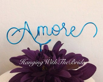 Amore Custom Cake Topper - Wedding Cake Topper, Hitched, Wire Cake Topper, Personalized Cake Topper, Unique Wedding Gift