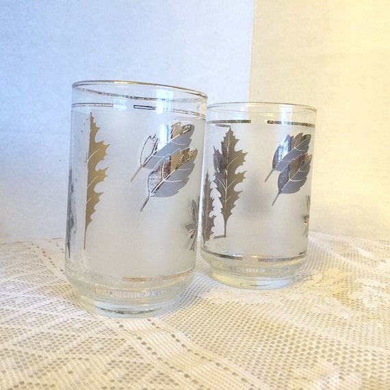 Vintage Silver Leaf Juice Glasses By Libbey Clear Frosted