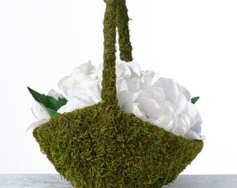 DIY Flower Girl Basket, Mossed covered Basket, Satin Lined Add Your Own Ribbons and Embellishments and Rose Petals Inside