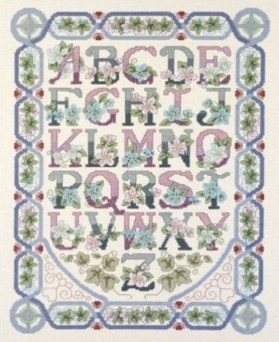 Floral Alphabet Sampler Cross Stitch Kit Janlynn Platinum