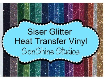 6 Siser Glitter Heat Transfer Vinyl Sheets - 12" x 19.5", DIY T-shirts -