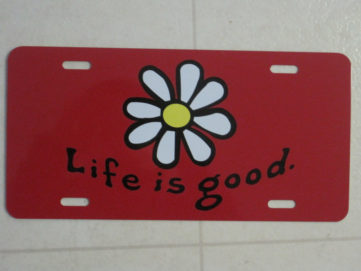 Life is Good Daisy Decal Sticker License Plate Red