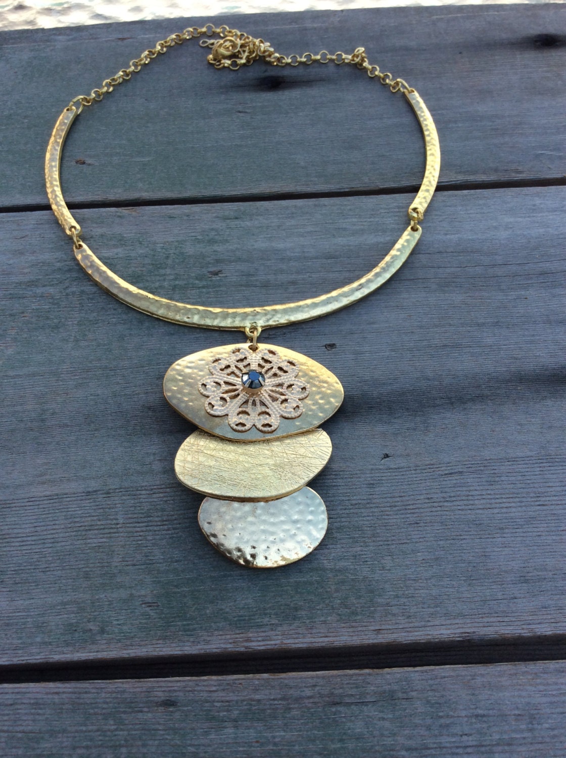 Golden Collar Necklace/Mod/Modern by TheOmbrePoodle on Etsy