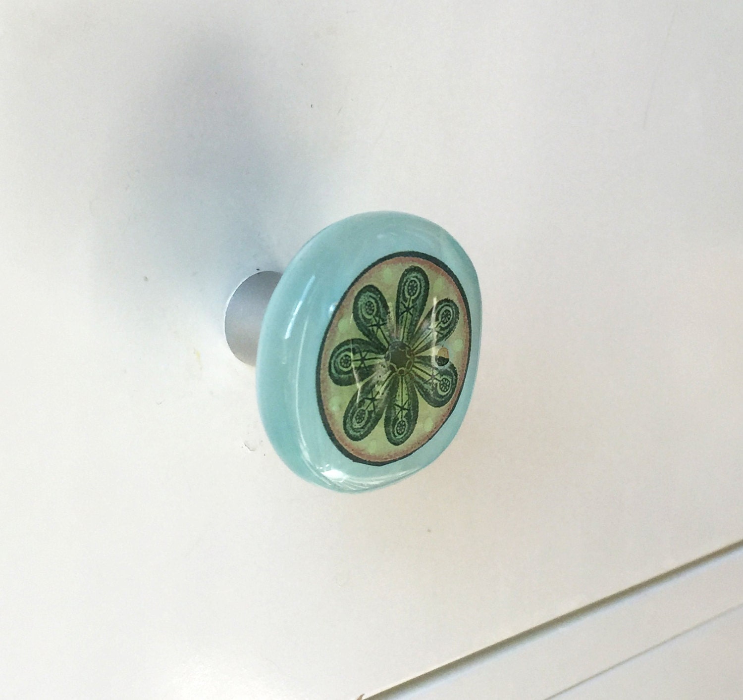 Teal Glass Knob Decorative Knob Boho Knob by FusionBloom
