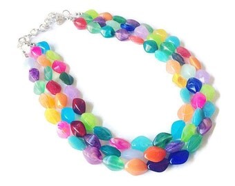 Multi-Color Beaded Becklace, Bright Colorful Statement Necklace, Chunky Beaded Necklace, Colorful jewelry, rainbow necklace