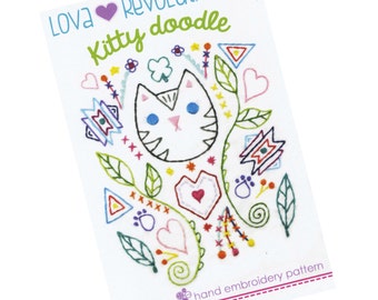 Cat Embroidery Pattern | Modern Hand Embroidery Pattern by Lova Revolutionary Kitty Doodle Embroidery Design for Cat Lover