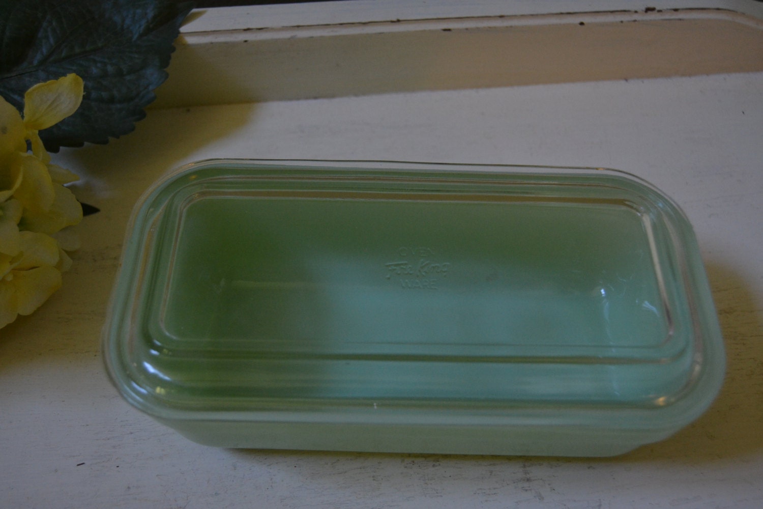 Fire King Jadeite Colonial Rim Refrigerator Dish Jar Box with Lid