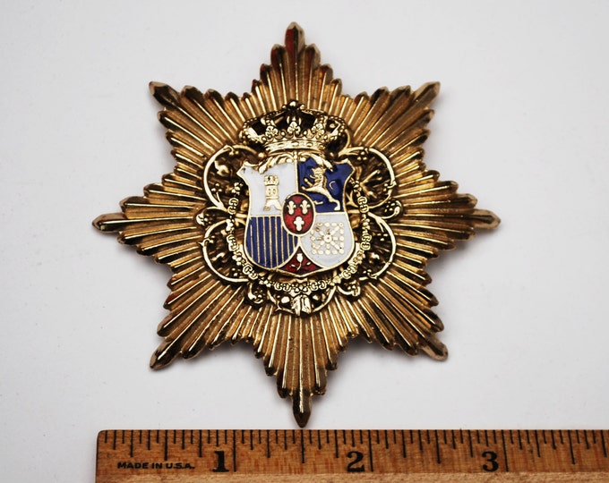 Heraldic Star Pendant - Coat of Arms Lion Castle - Crest shield 1940s - Coro signed chunky pendant