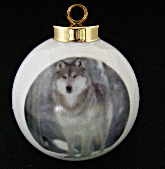 grey wolf ornament white glass christmas ornament ball grey wolf ornament white glass christmas ornament ball