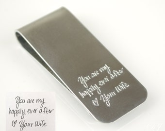 Actual handwriting money clip, Custom money clip, Personalized money clip, Engraved Monogram Gift Groomsmen Gift Fathers day gift for Dad