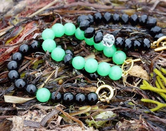 Jade and Faceted Black Onyx Gemstone Bracelet
