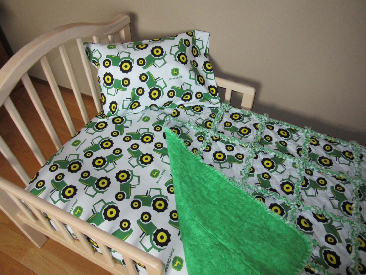 Toddler Bed John Deere Blue Stripe TRACTOR Fabric Baby Crib