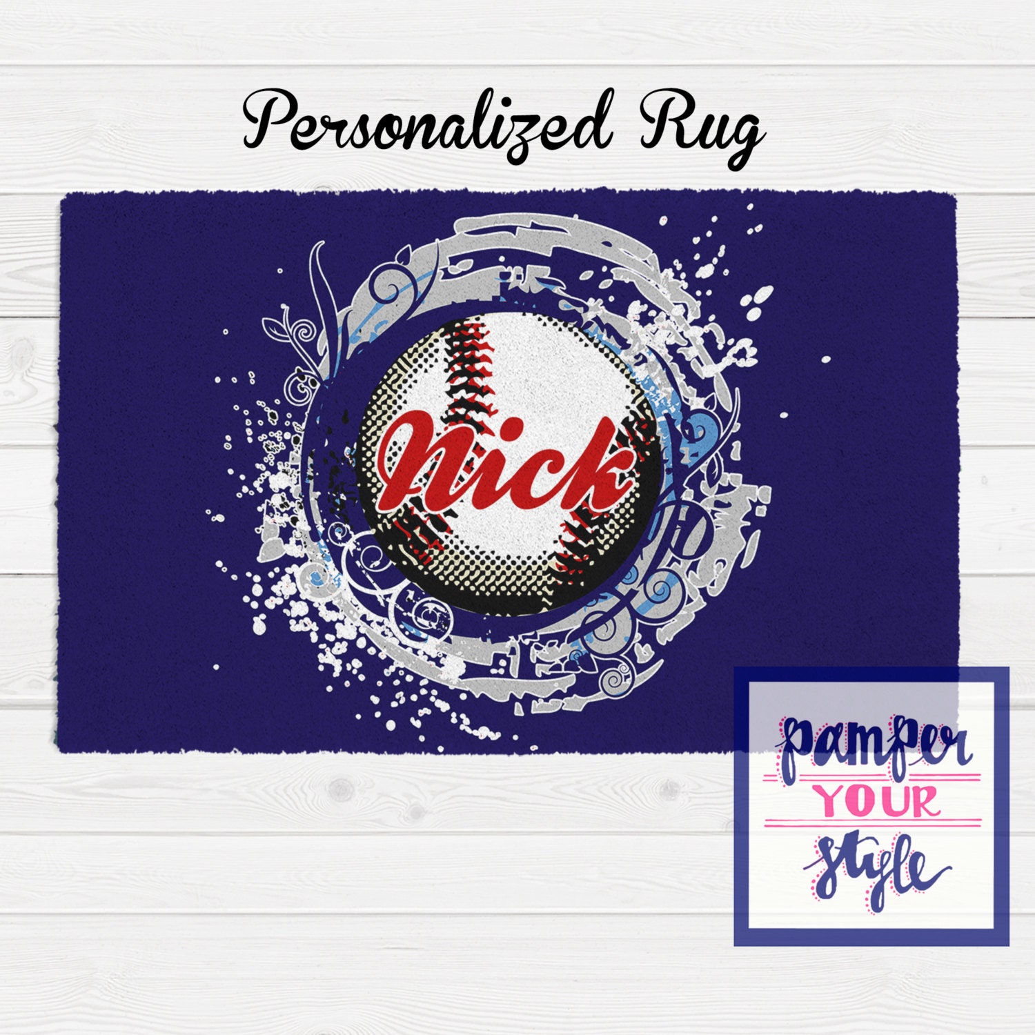 Baseball Personalized Area Rug Custom Baseball by PAMPERYOURSTYLE