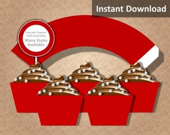 Solid Crimson Red Cupcake Wrapper Instant Download, Party Decorations