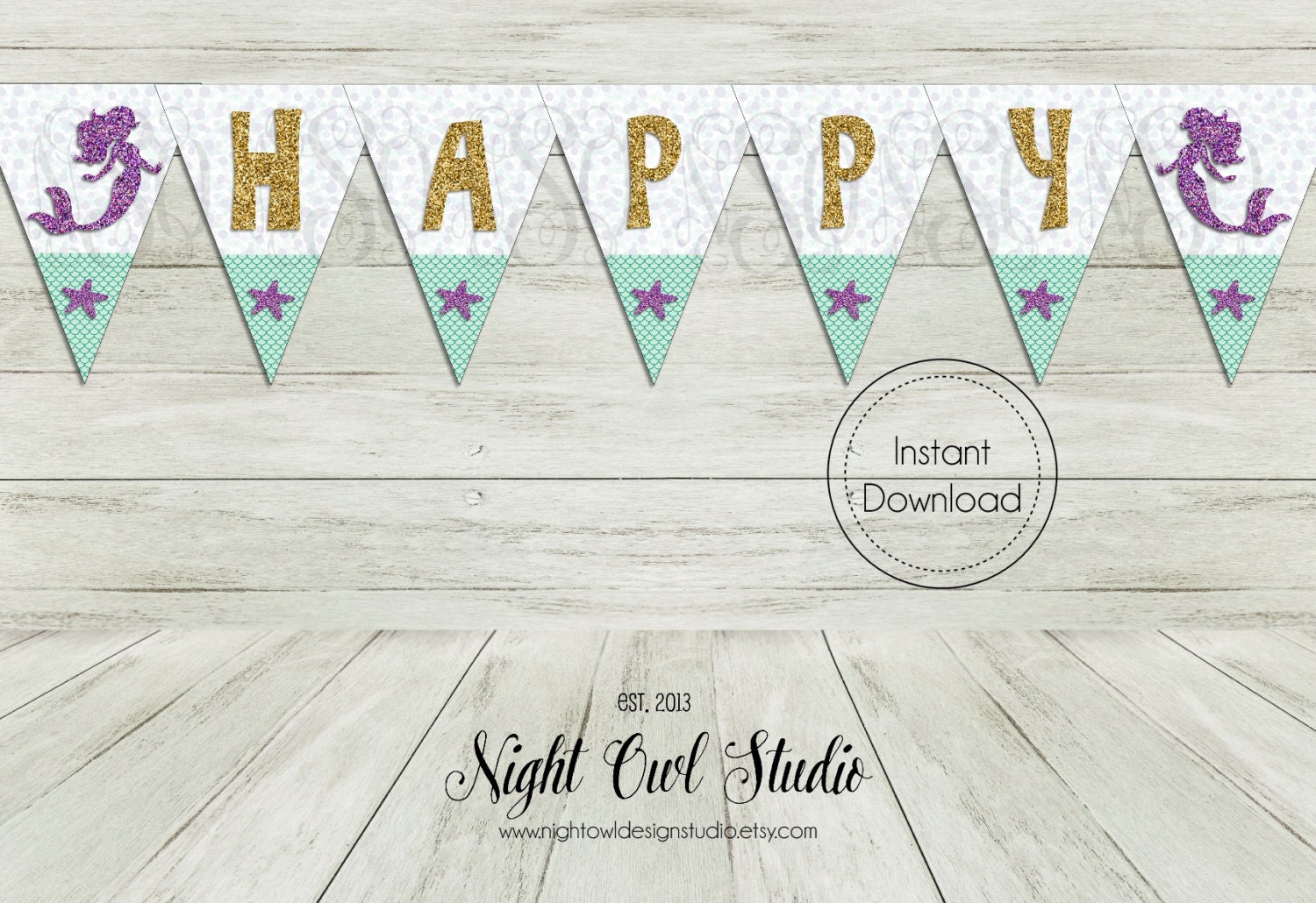 Mermaid Printable Banner-Birthday Banner-Mermaid-Under the