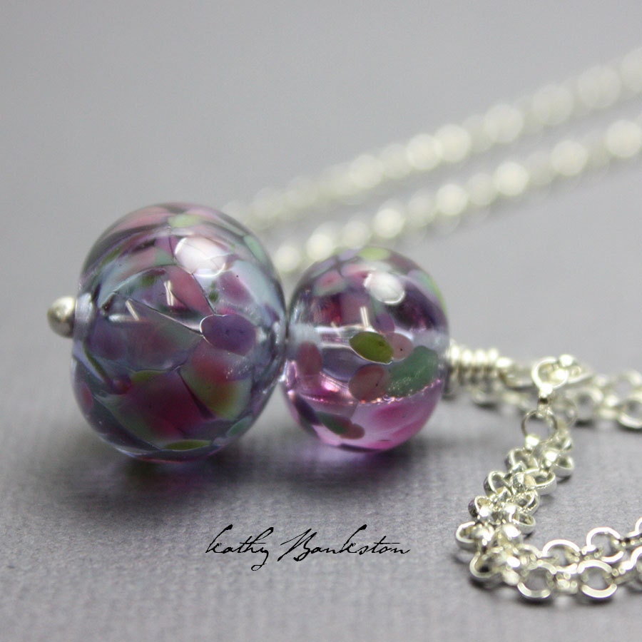 Purple Charm Necklace Charm Necklace Glass Charm Necklace