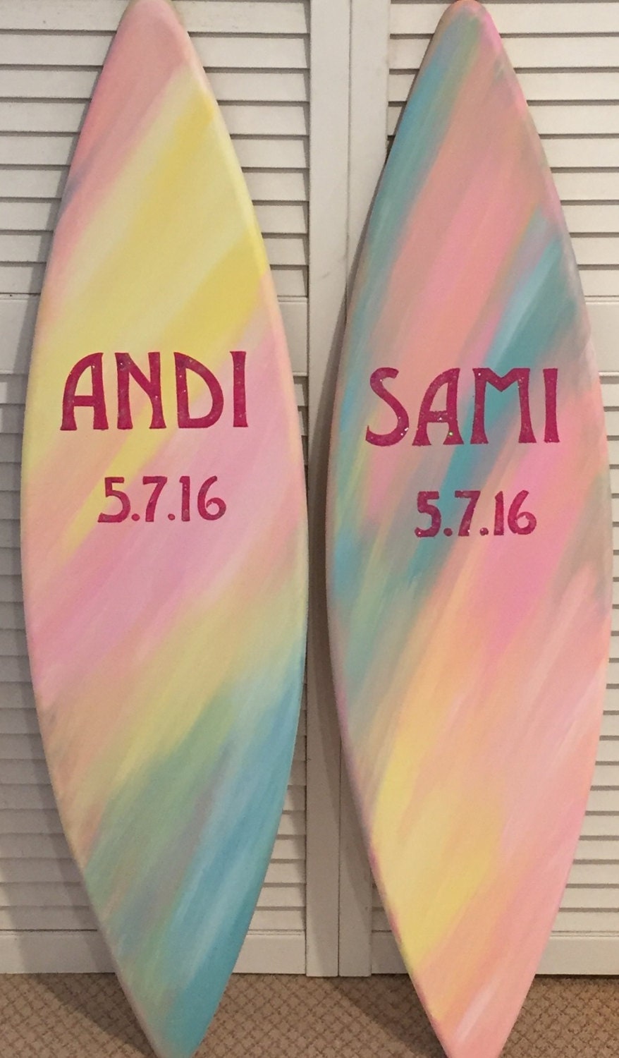 5FT Decorative Surfboard Surf beach pastel pink yellow blue