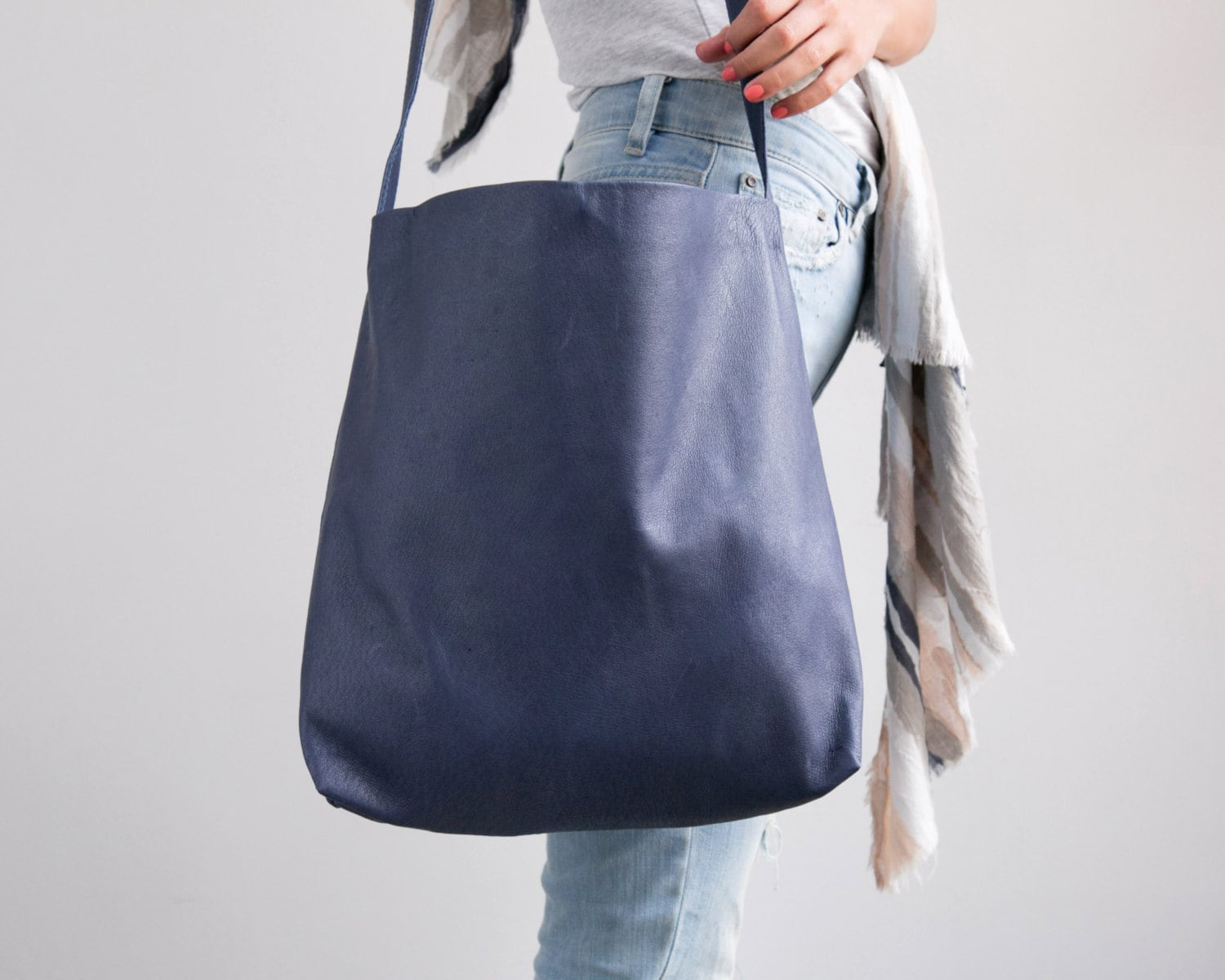 Navy Leather Bag Leather Crossbody Tote Suede Leather tote