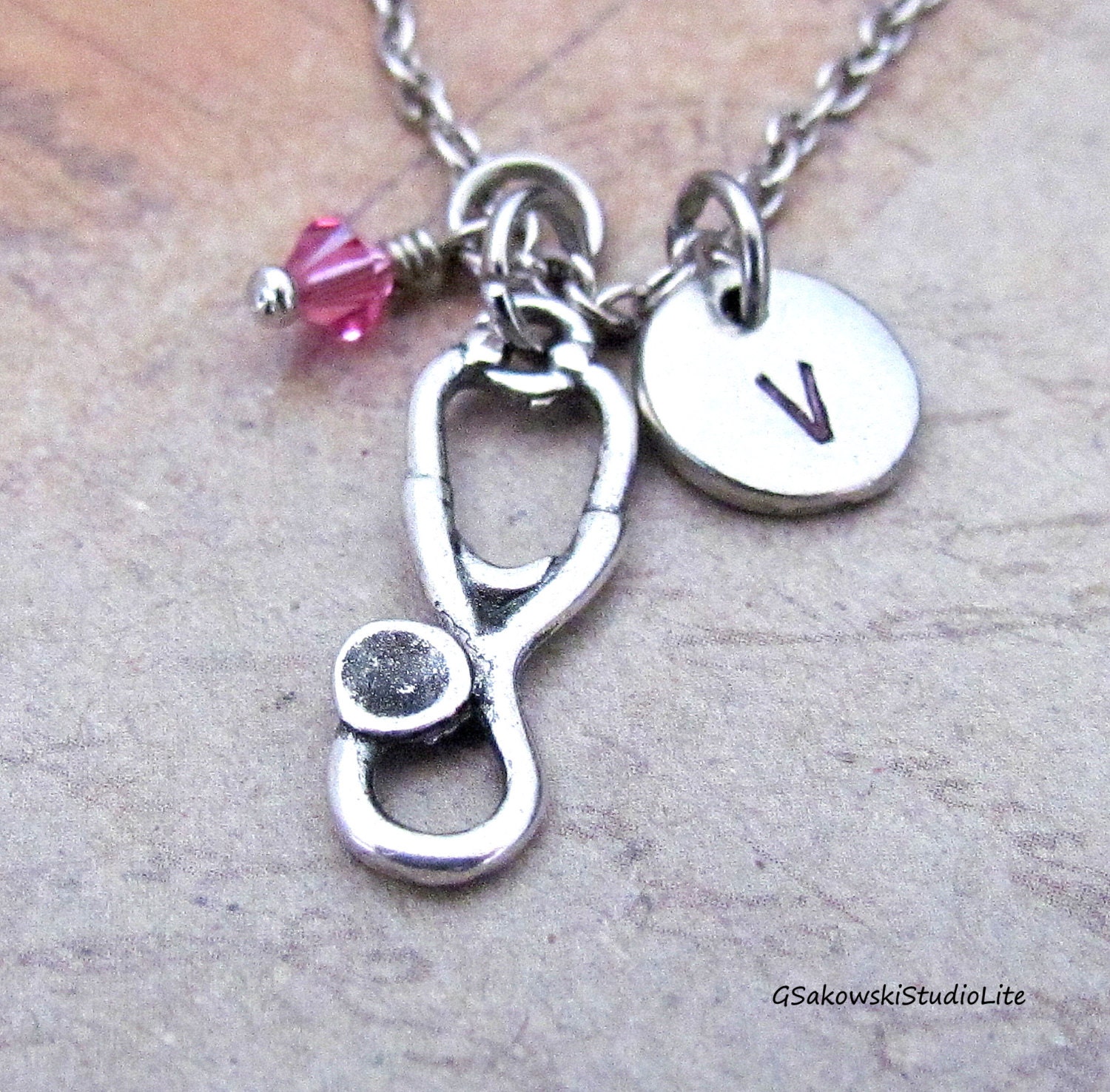 Stethoscope Charm Necklace Personalized by gsakowskistudiolite