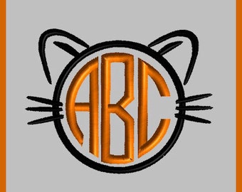 Halloween Cat Face Monogram Applique Cat Face Applique Halloween Embroidery Design Halloween Cat Embroidery Design