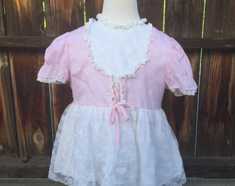 VTG Baby Girl Party Dress Pink White Lace Sz 3T