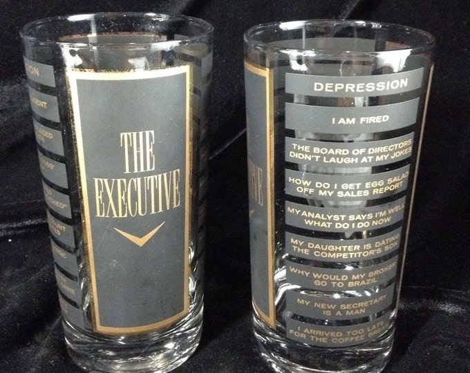 Vintage Highball Barware Glasses The Executive, Drinkware Set of 2 Cocktail Glasses