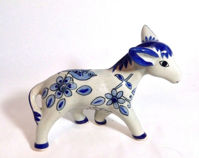 Ken Edwards, El Palomar, Tlaquepaque Figurine, Blue Donkey Figurine, Burro, Vintage Folk Art, Mexico, Gift For Her