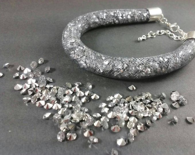 Silver mesh bracelet nylon mesh shiny bracelet net bracelet modern bracelet mesh bracelet crystal bracelet springs gift friend
