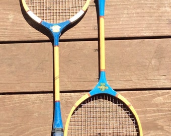 Vintage All Wood Badminton Racquets, Blue Badminton Racquets, Game Room Decor