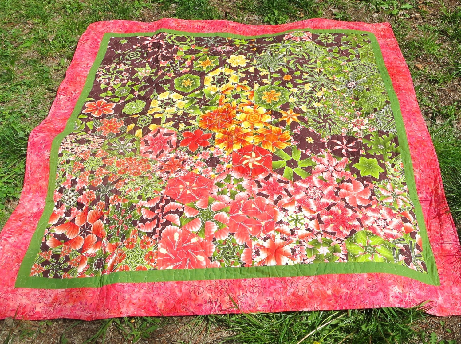 Handmade one block wonder quilt asian inspired quilt