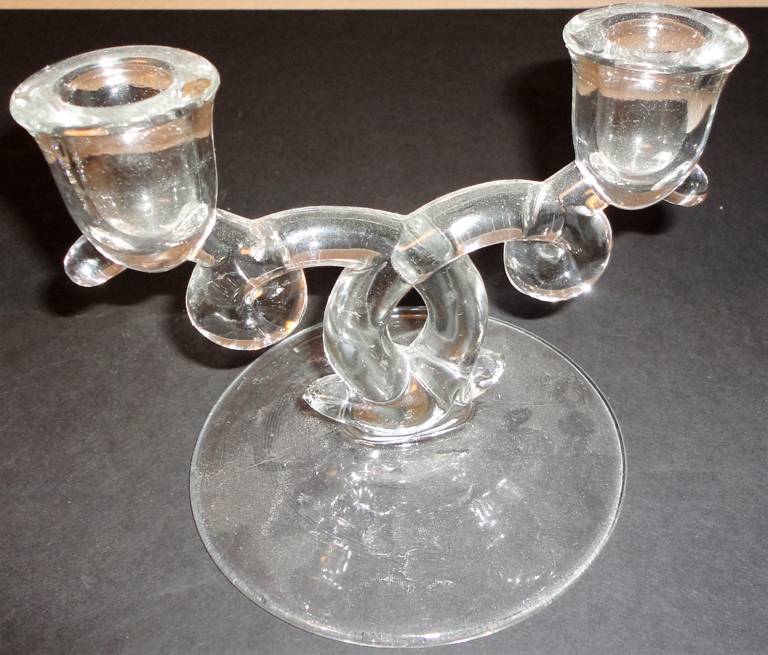 Heavy Clear Glass Double Candle Holders Vintage Home Decor