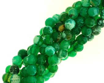Green Faceted Fire Agate, Faceted Agate Beads, Green Beads.