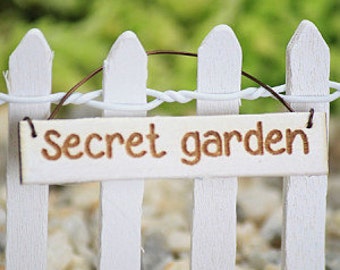 Secret Garden Sign - fairy accessories - fairy accessory - small hanging sign - miniatures for terrarium - hand made handcrafted sign