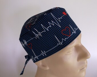 Heartbeat Men's scrub hat with sweatband option - scrub cap, Bakers hat, 108-900