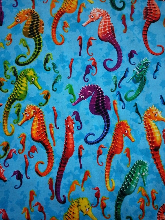 Timeless Treasures fabric by the yard seahorses turquoise
