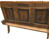 Antique Indian Sideboard Chest Chakra Carved Vintage Teak Wood Rustic Buffet 18c