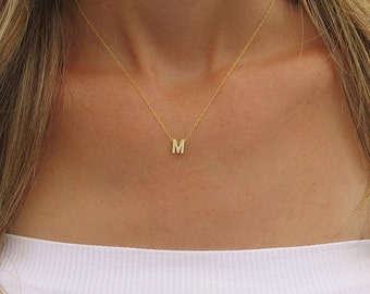 Tiny gold initial necklace, Gold letter necklace, Gold Initial jewelry, Bridesmaid gifts, Personalized gold jewelry, Custom gold necklace