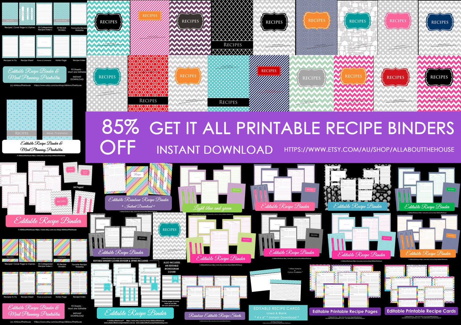 Recipe Binder Printable Bundle Instant PDF Digital Download 