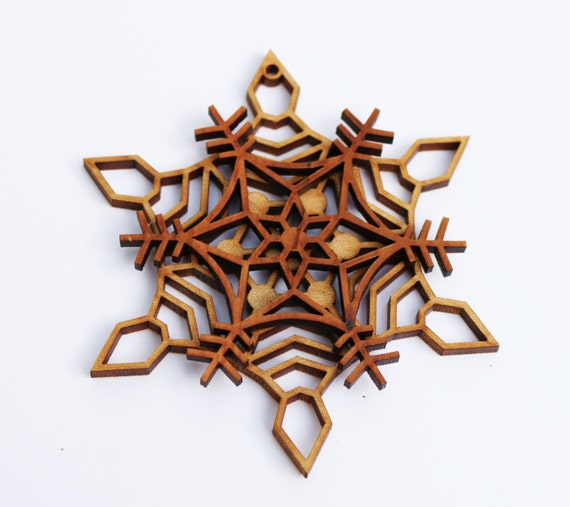 Set of 4 Laser Cut Wooden Snowflake Ornaments